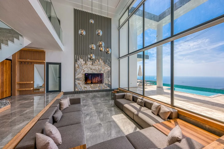 Luxury coastal condominium interior with a Gulf view